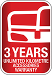 Visual representation for Hino Genuine Accessories, highlighting their 3-year unlimited kilometer warranty